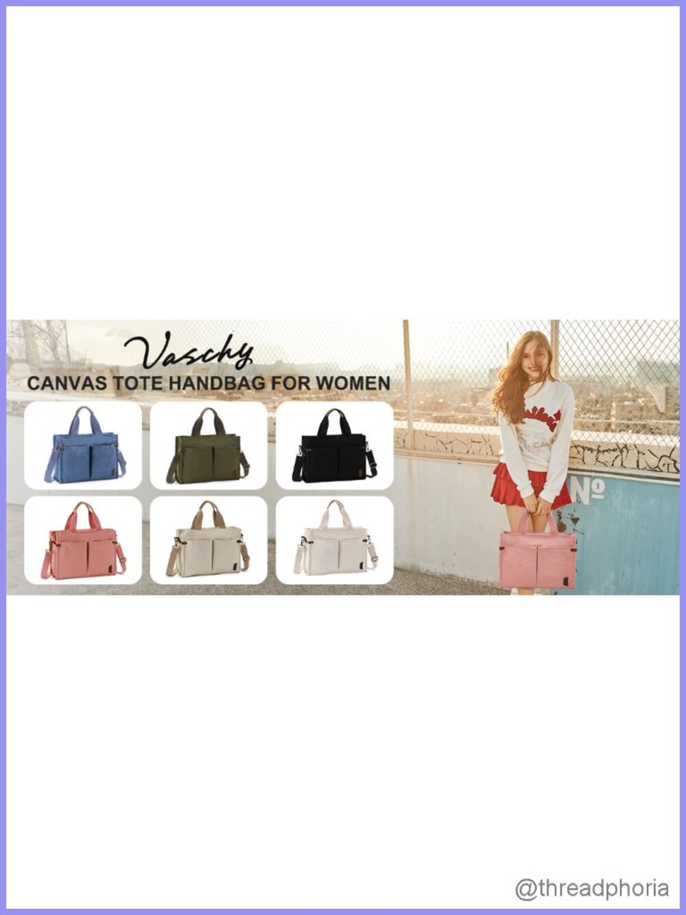 Canvas Tote Bag for Women Satchel Crossbody Shoulder Bag Vegan Leather - Picture 6 of 6